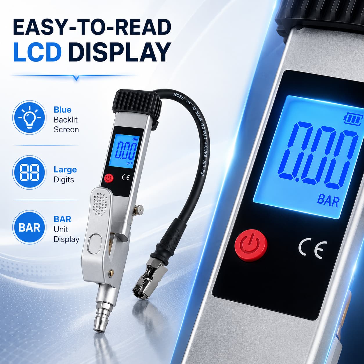 SEAPENG DP-708E tire pressure gauge hose and chuck