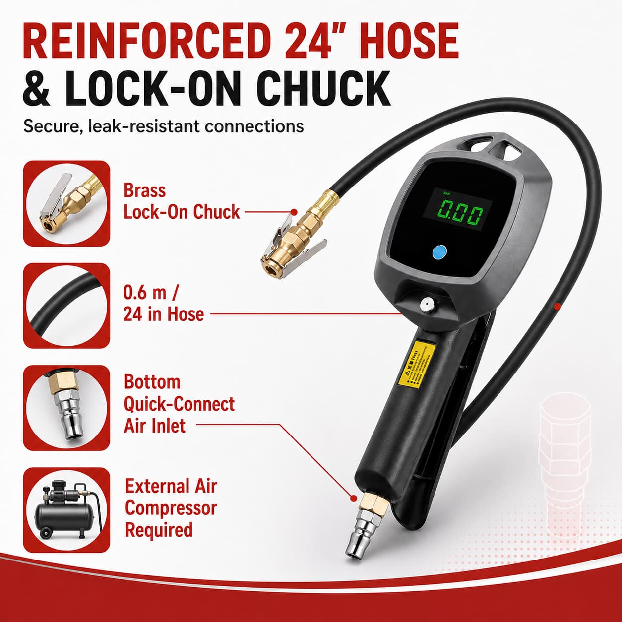 SEAPENG BW-E02 tire pressure gauge hose and air chuck