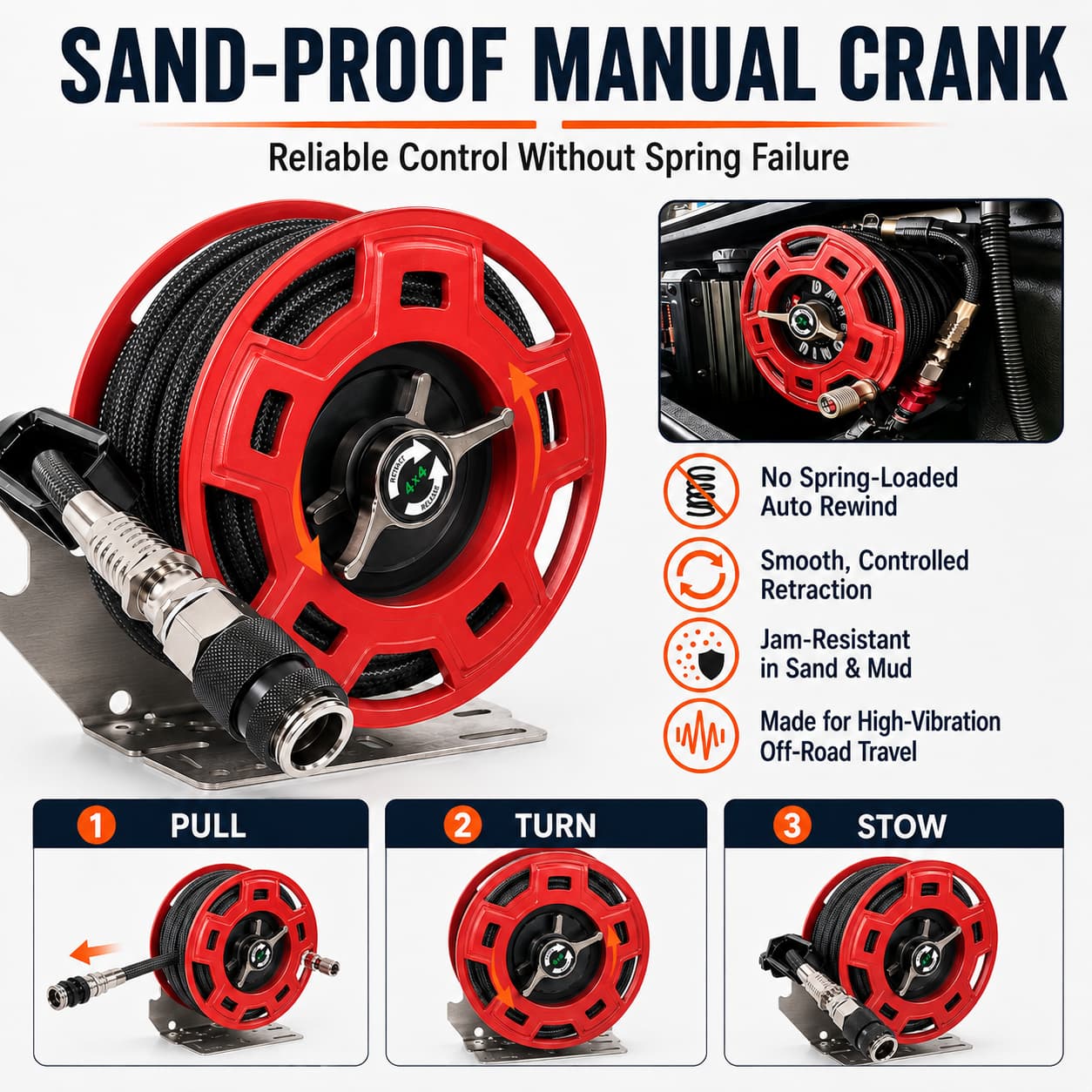 SEAPENG 7m Air Hose Reel for Off-Road Tire Inflation | Jeep, Truck & SUV