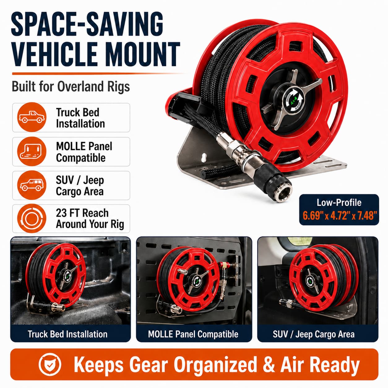 SEAPENG 7m Air Hose Reel for Off-Road Tire Inflation | Jeep, Truck & SUV