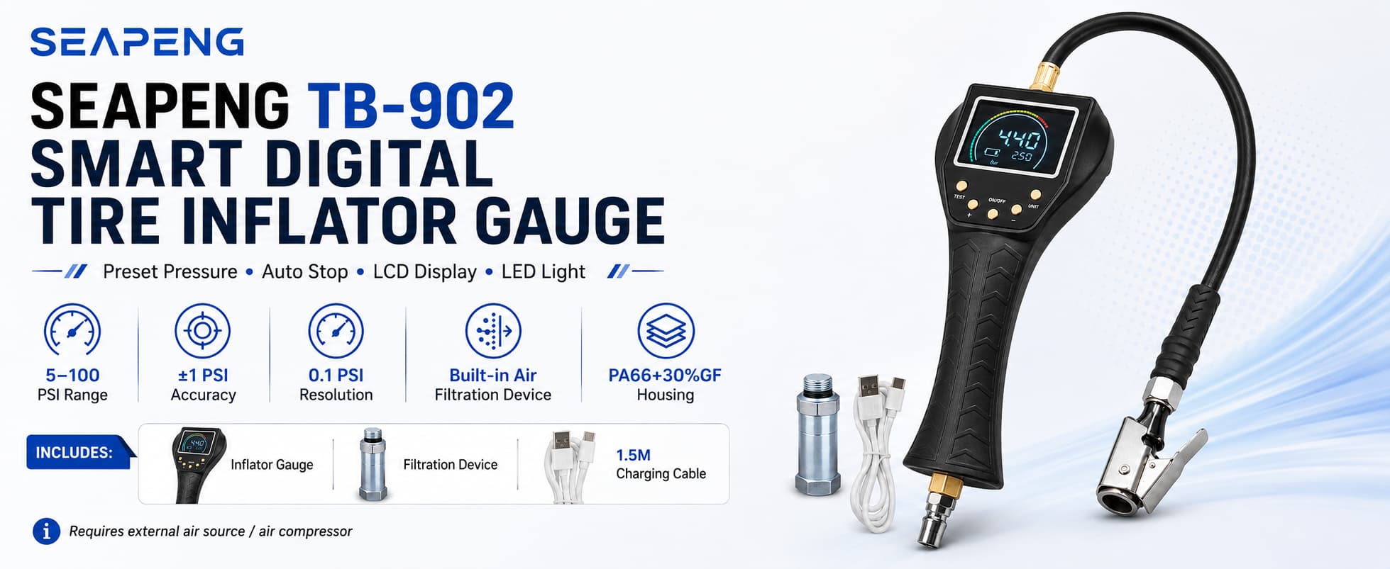 Rechargeable handheld tire inflator for garage trail and roadside use