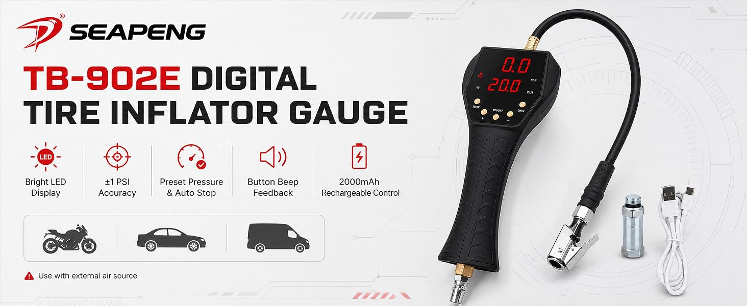 SEAPENG TB-902E automatic tire inflator for professional tire pressure service.