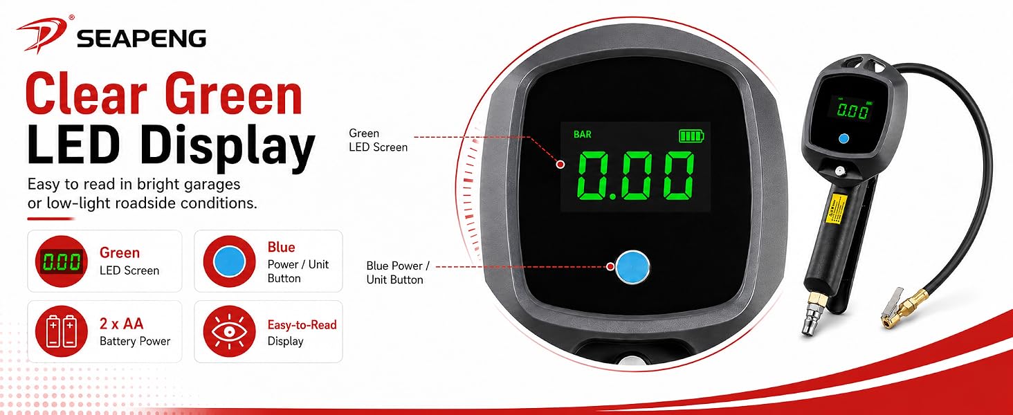SEAPENG BW-E02 tire inflator gauge hose and chuck