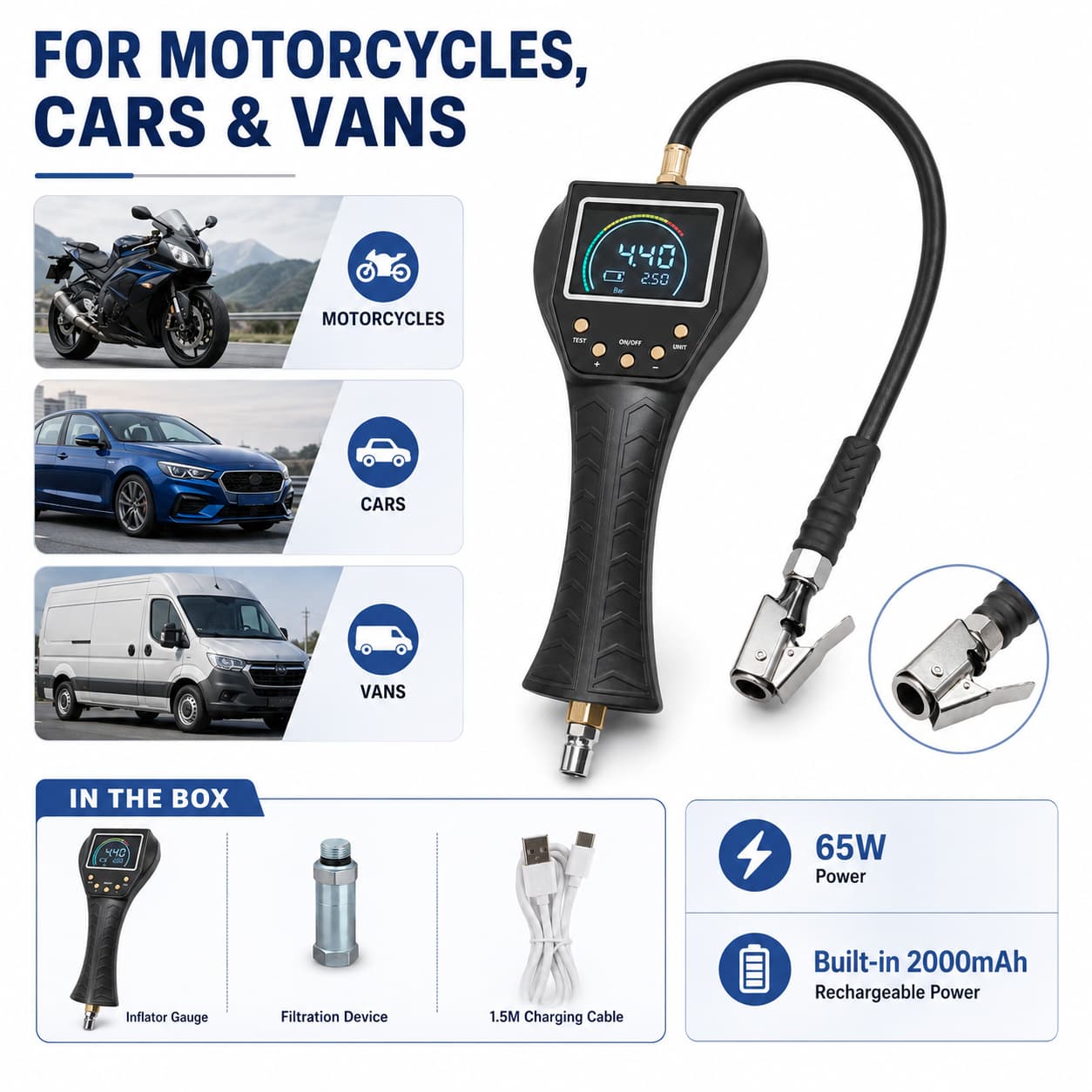 SEAPENG TB-902 Handheld Auto Inflate/Deflate Tire Inflator Gauge for Off-Road, Garage & Fleet Use