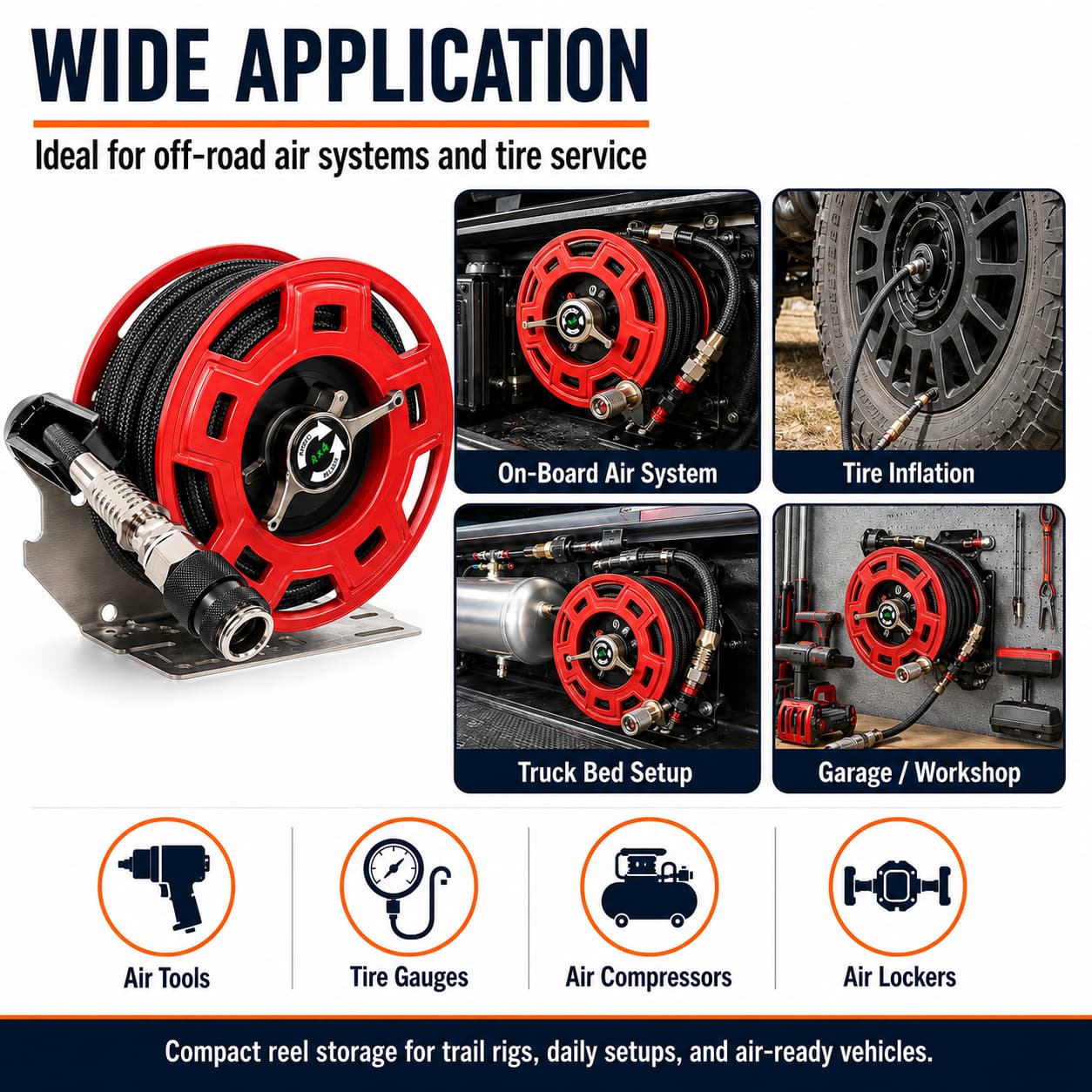 SEAPENG 7m Air Hose Reel for Off-Road Tire Inflation | Jeep, Truck & SUV