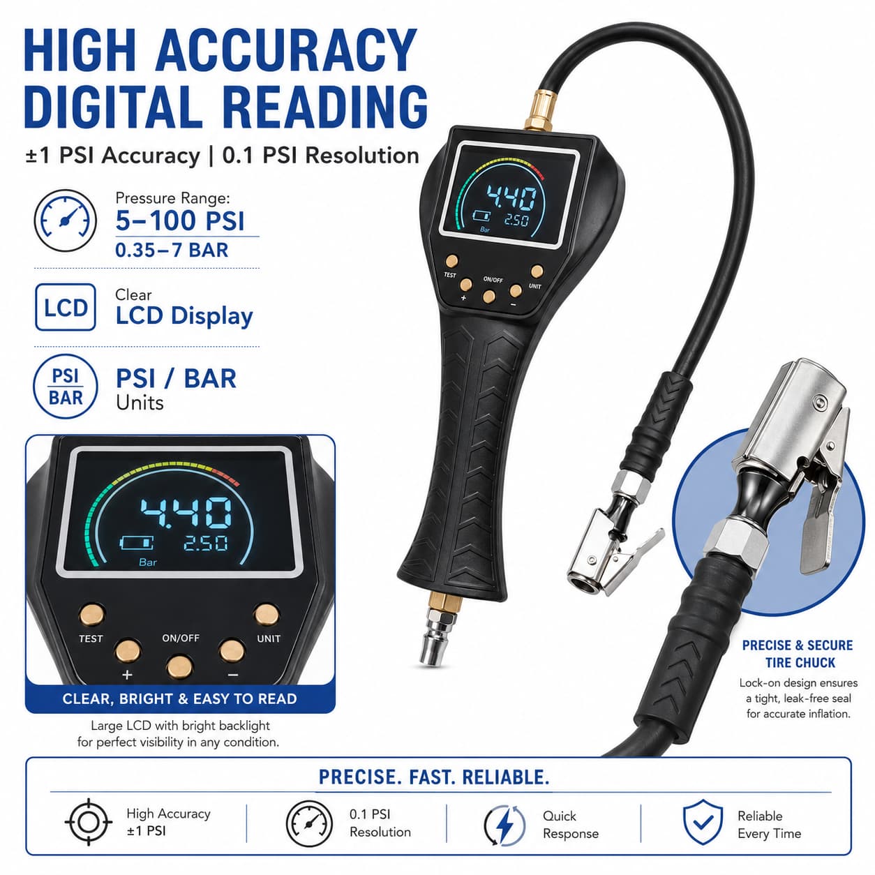 SEAPENG TB-902 Handheld Auto Inflate/Deflate Tire Inflator Gauge for Off-Road, Garage & Fleet Use
