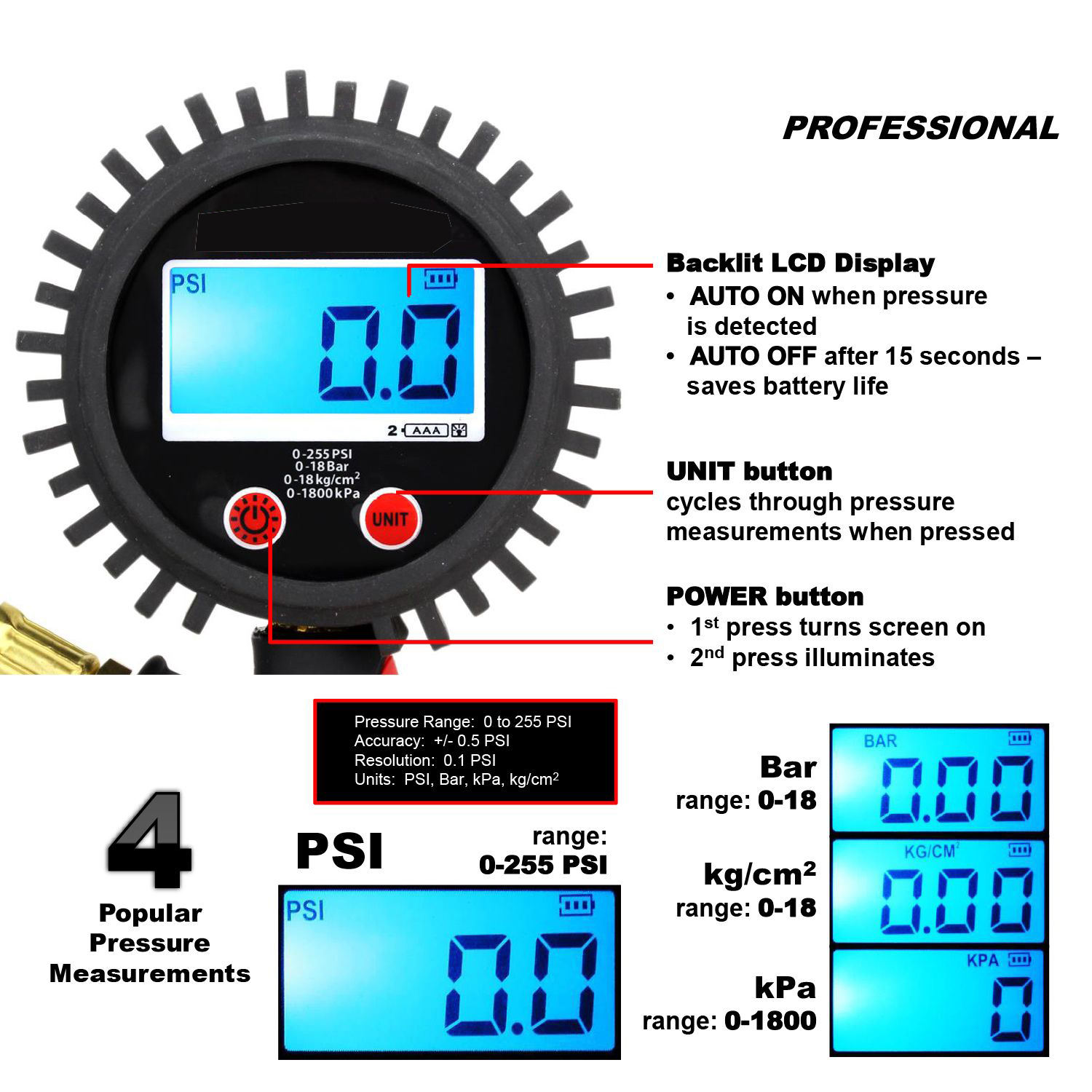 SEAPENG DP-B05 Digital Tire Pressure Gauge