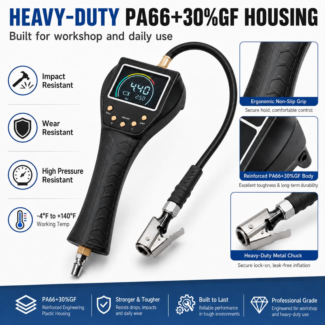 SEAPENG TB-902 Handheld Auto Inflate/Deflate Tire Inflator Gauge for Off-Road, Garage & Fleet Use