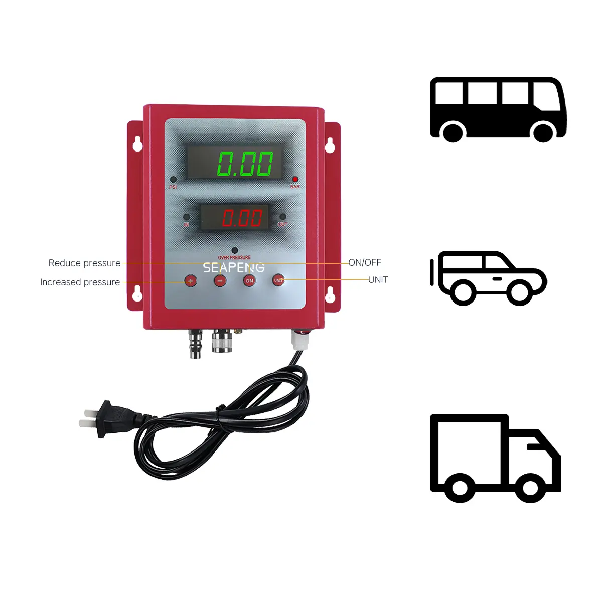 SEAPENG DP-Q05 Metal Wall-Mounted Automatic Tire Inflator, 5-110 PSI