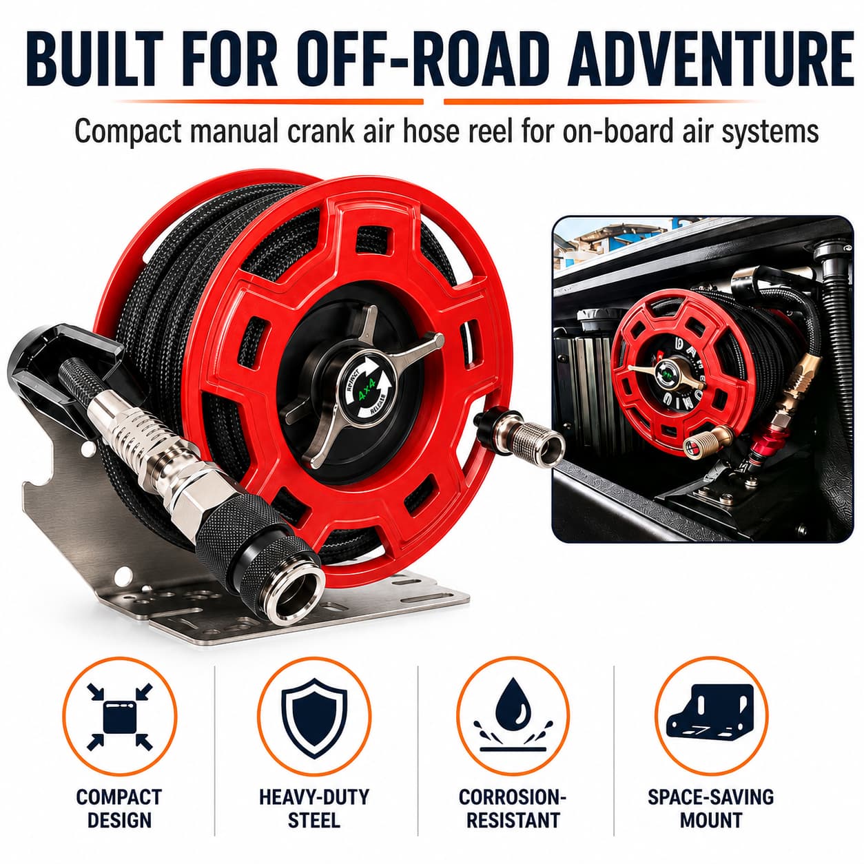 SEAPENG 7m Air Hose Reel for Off-Road Tire Inflation | Jeep, Truck & SUV
