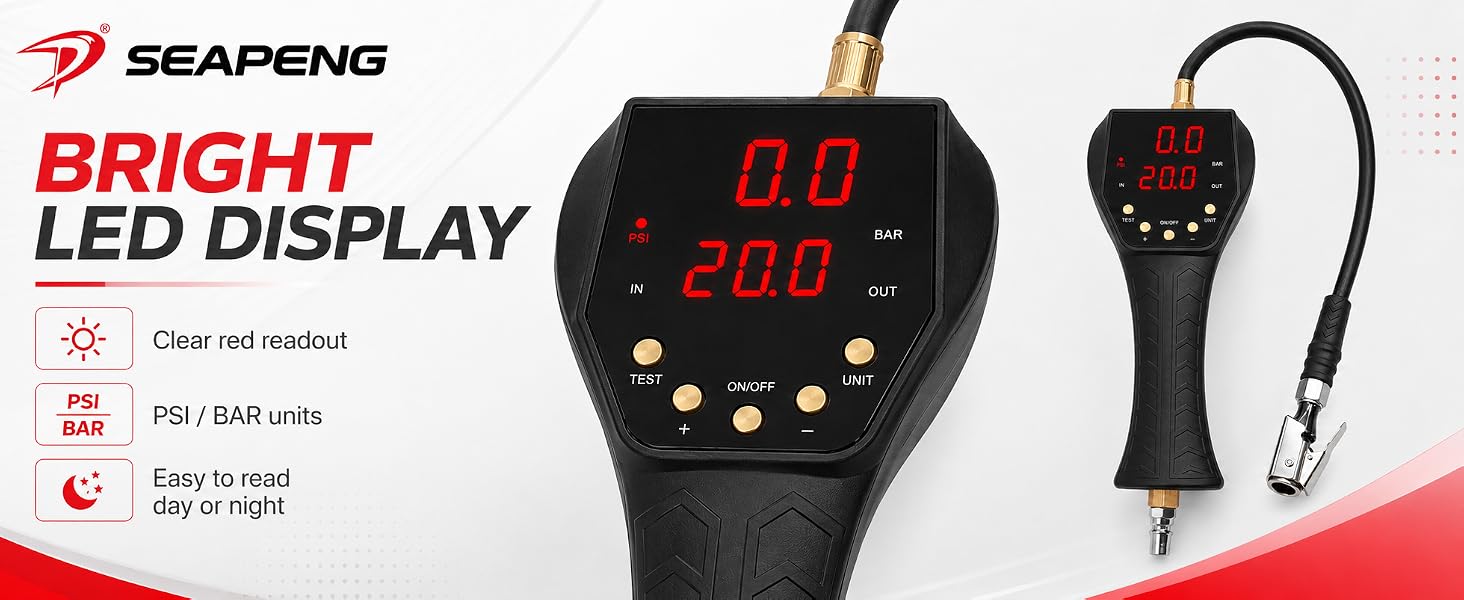 TB-902E digital tire inflator with accurate pressure preset and automatic inflation.